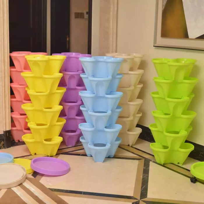 Pink / Set A (6 x Flower Pot + 1 x Base With Wheels)