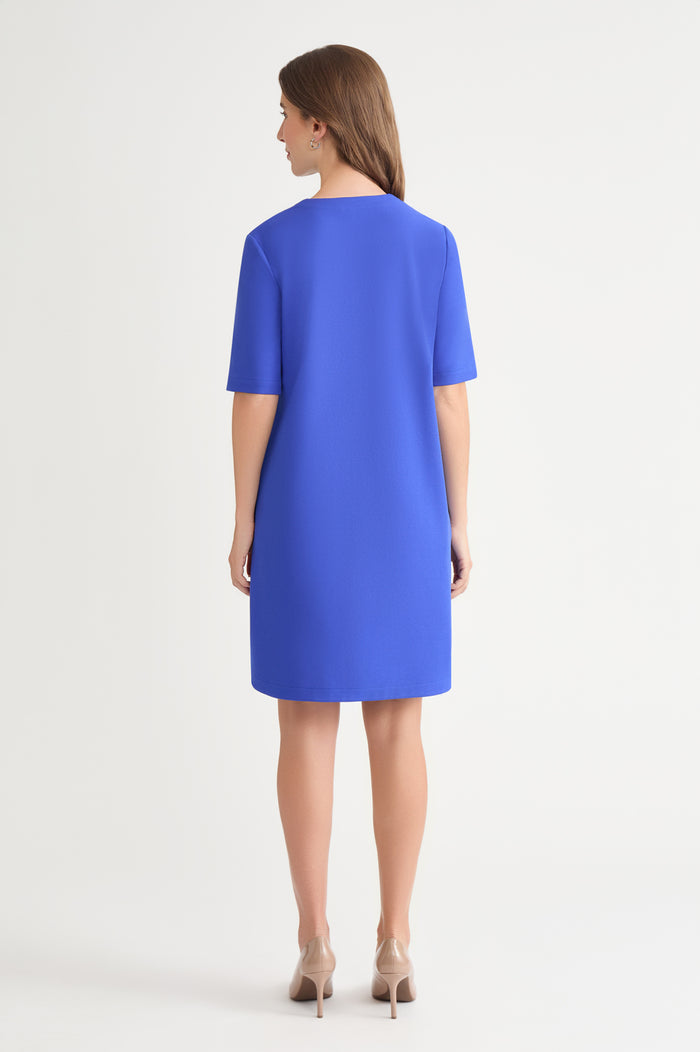 Stretch Deco Crepe A-Line Dress, Sapphire Sea | Ming Wang