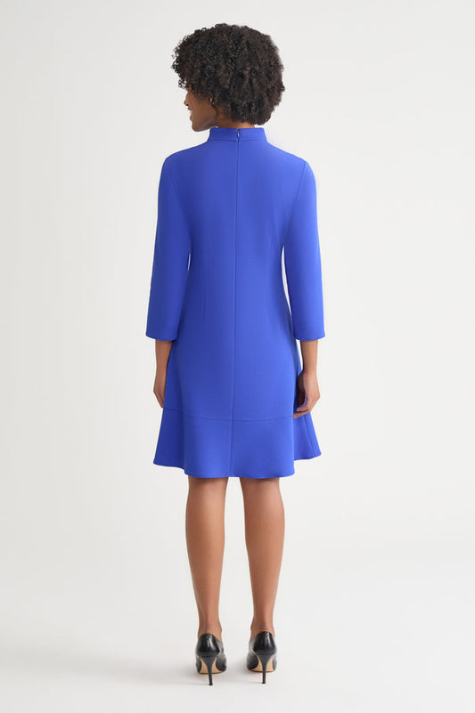 Stretch Deco Crepe Funnel Neck Midi Dress, Sapphire Sea | Ming Wang