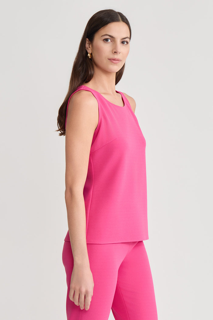 Stretch Deco Crepe Scoop Neck Tank, Carmine Rose, Carmine Rose | Ming Wang