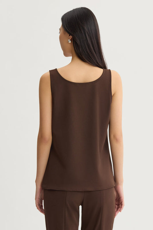 Stretch Deco Crepe Scoop Neck Tank, Dark Umber, Dark Umber | Ming Wang