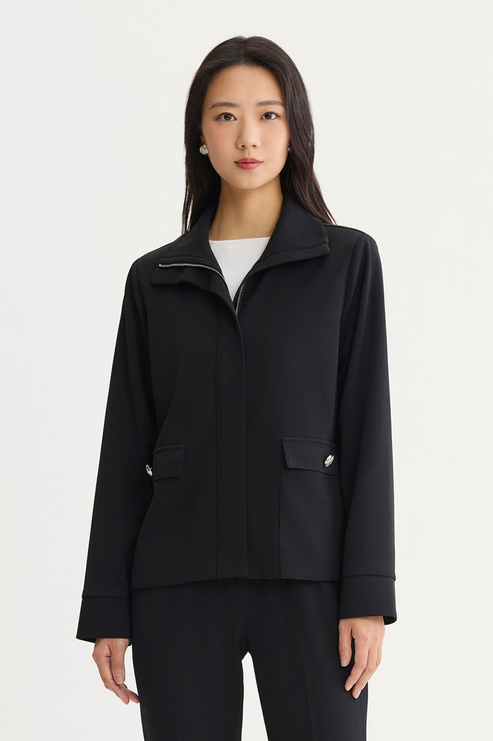 Stretch Deco Crepe Sport Jacket, Black | Ming Wang