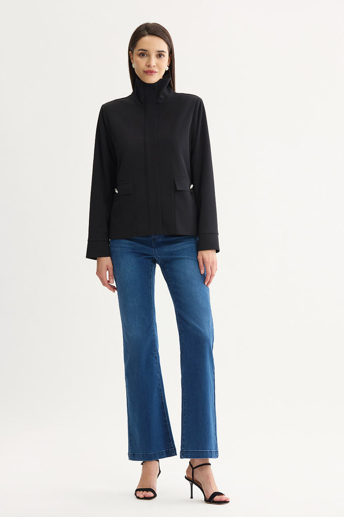 Stretch Deco Crepe Sport Jacket, Black | Ming Wang