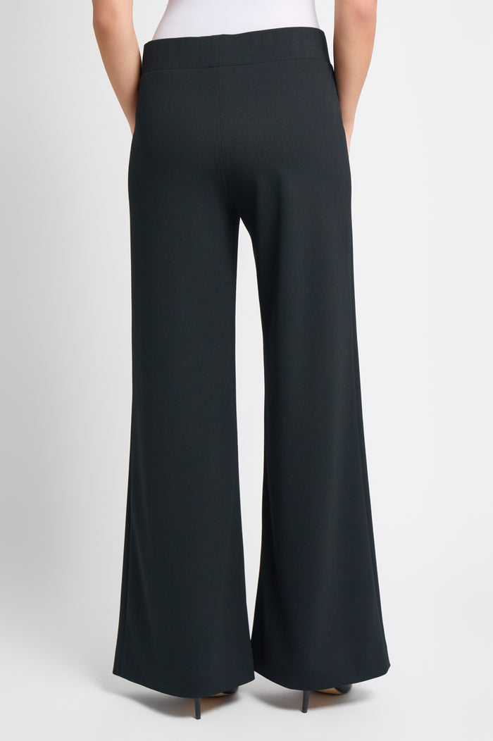 Stretch Deco Crepe Wide-Leg Pants, Black | Ming Wang