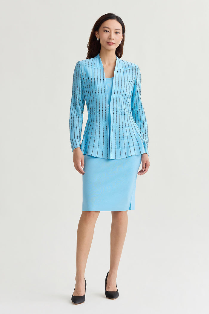 Tailored Dotted Stripe Peplum Knit Jacket, Serene/Black | Ming Wang