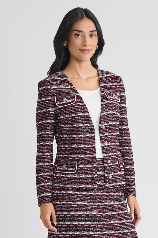 Tailored Multi-Stitch Jacquard Knit Jacket, Midnight Violet/Lunar Rock/Black/White | Ming Wang