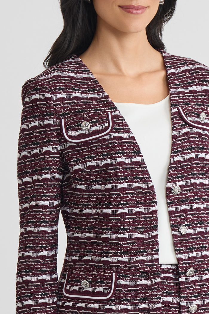 Tailored Multi-Stitch Jacquard Knit Jacket, Midnight Violet/Lunar Rock/Black/White | Ming Wang