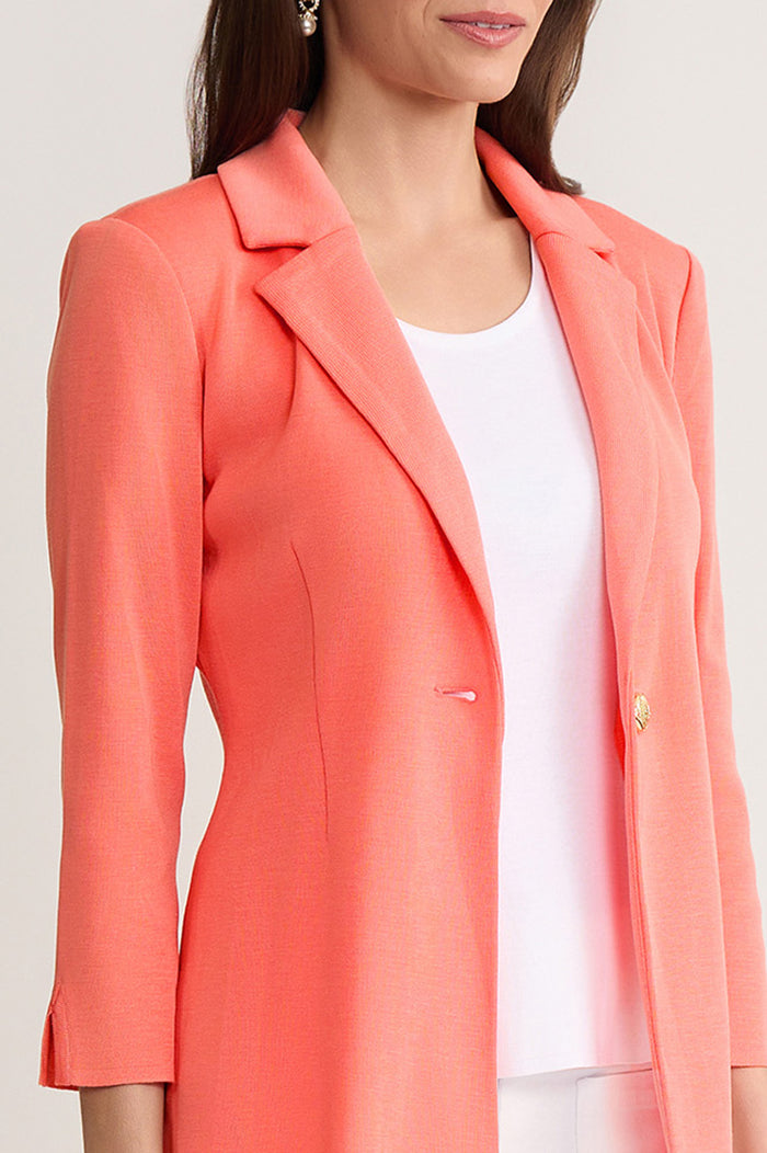 Tailored Single-Button Knit Jacket, Sunkist Coral, Sunkist Coral | Ming Wang