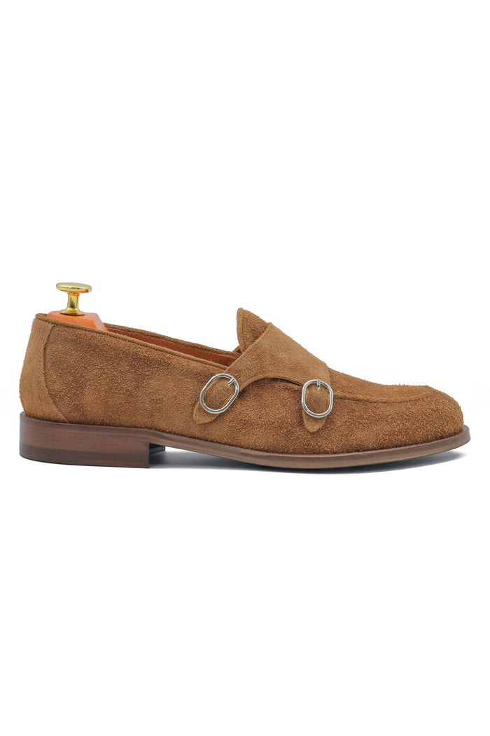 TAN ITALIAN SUEDE DOUBLE MONK BUCKLE LOAFER