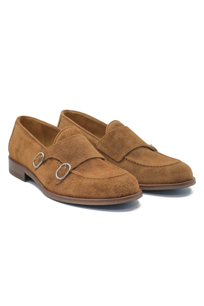 TAN ITALIAN SUEDE DOUBLE MONK BUCKLE LOAFER