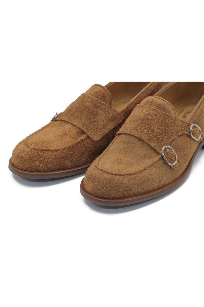 TAN ITALIAN SUEDE DOUBLE MONK BUCKLE LOAFER