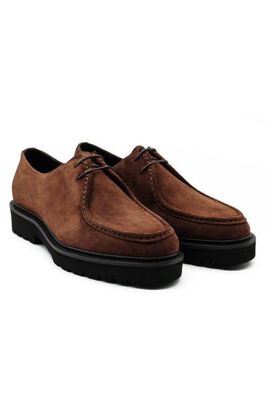 Tan Suede Derby Shoes Moc Toe Chunky Sole