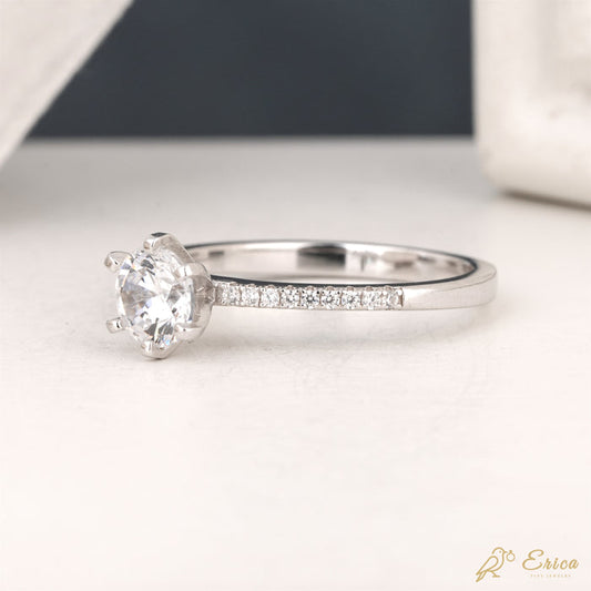 The Aurelia - Six-Prong Lab Grown Diamond Pavé Round Brilliant Ring