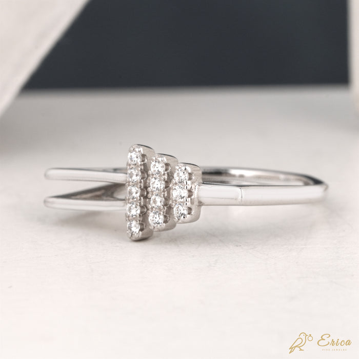 The Trio - Triple Bar Lab Grown Diamond Pavé Double Band Ring