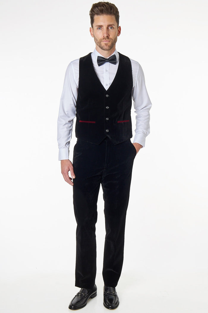 TIM Black Velvet Plain Waistcoat