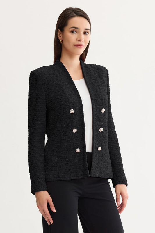 Tonal Eyelash Tweed Knit Jacket, Black, Black | Ming Wang