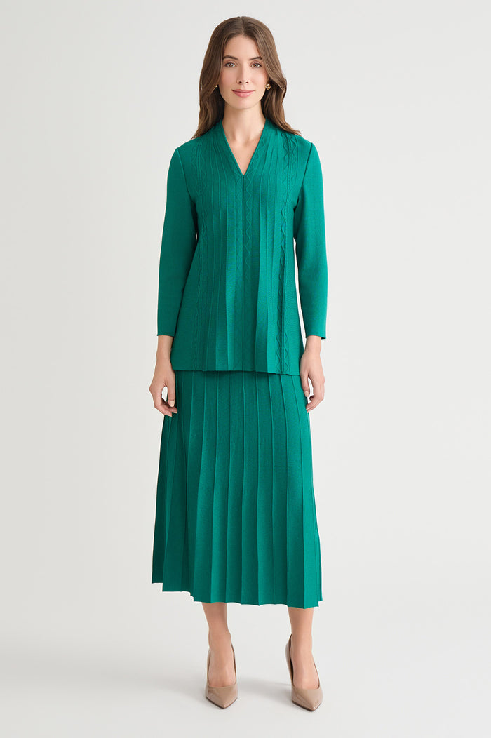 Tonal Multi-Stitch Flared Soft Knit Tunic, Everest | Ming Wang