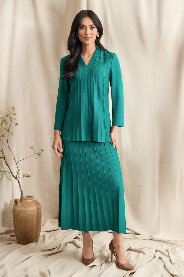 Tonal Multi-Stitch Flared Soft Knit Tunic, Everest | Ming Wang