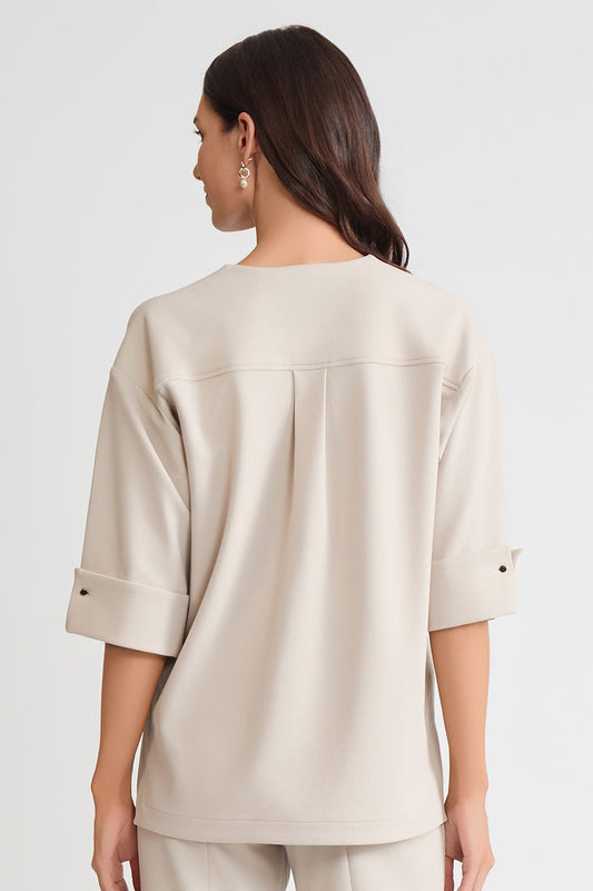 Heritage Tonal Stretch Deco Crepe Jacket, Limestone, Limestone | Ming Wang