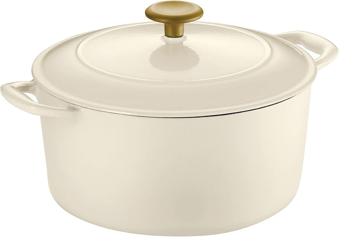 Tramontina Enameled Cast Iron Dutch Oven Pot with Lid, Round 5.5qt (Latte with Gold Knob) - electronicsexpo.com - Dutch Ovens