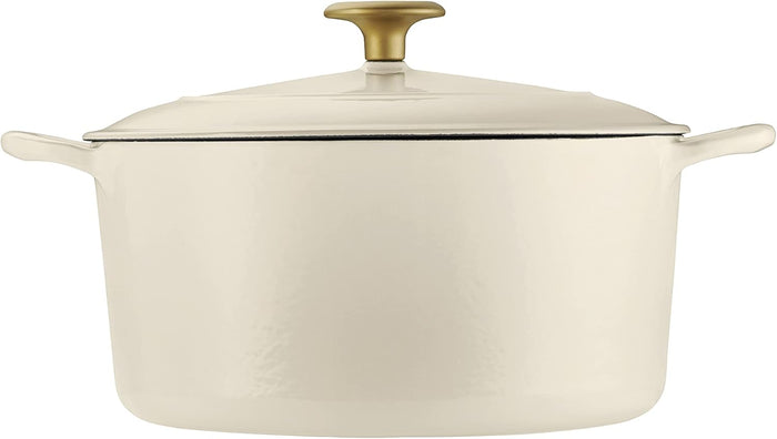 Tramontina Enameled Cast Iron Dutch Oven Pot with Lid, Round 5.5qt (Latte with Gold Knob) - electronicsexpo.com - Dutch Ovens