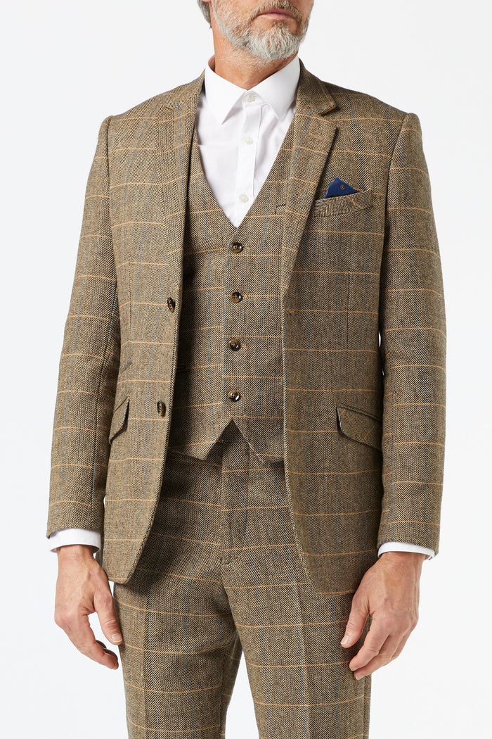 TWEED CHECK HERRINGBONE TAN SUIT