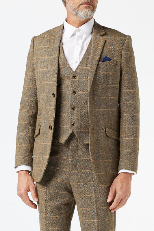 TWEED CHECK HERRINGBONE TAN SUIT