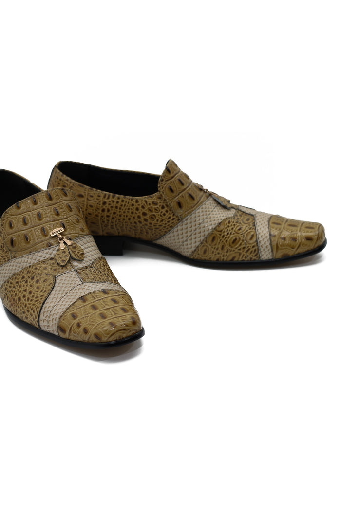 Two Tone Beige Real Leather Printer Party Loafers