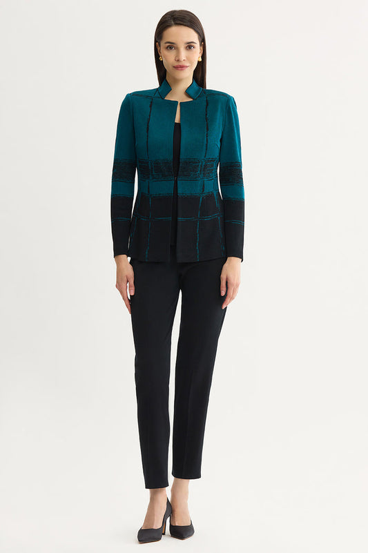 Two-Toned Flat Knit Jacket, Deep Teal/Black | Ming Wang