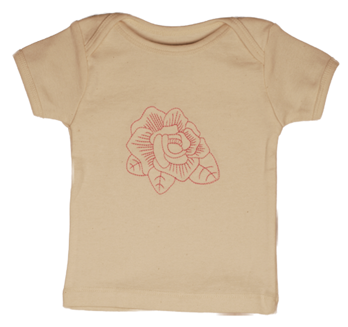 TwOOwls Natural/Pink Rose Short Sleeve Tee -100% organic cotton