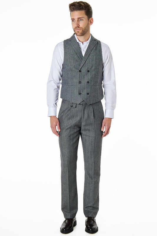TYLER - HERRINGBONE TWEED DOUBLE BREASTED GREY WAISTCOAT