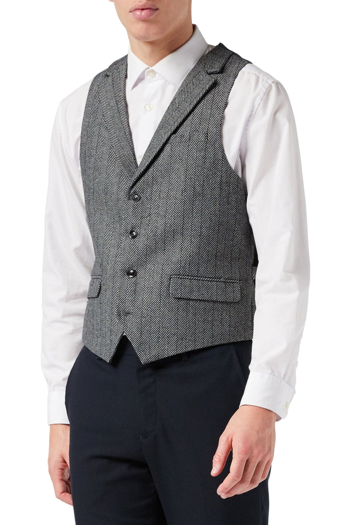 TYLER HERRINGBONE TWEED GREY WAISTCOAT