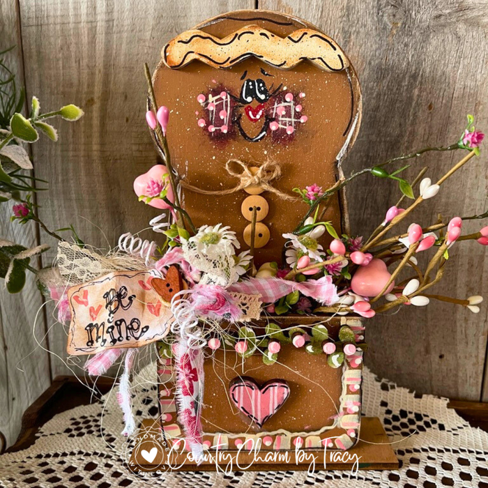 Valentine Gingie Girl “Be Mine” Prim Pocket Shelf Sitter