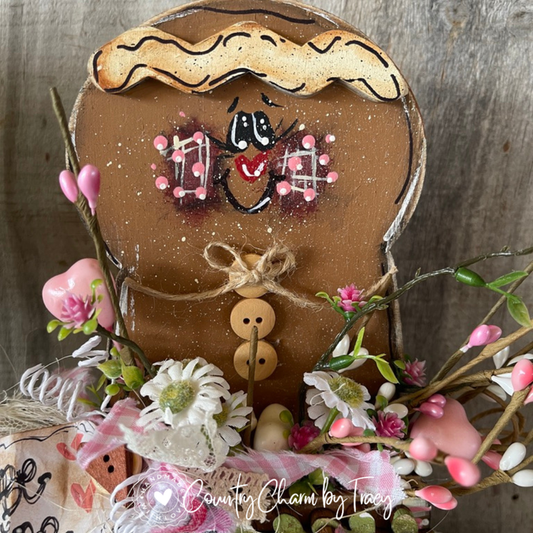 Valentine Gingie Girl “Be Mine” Prim Pocket Shelf Sitter