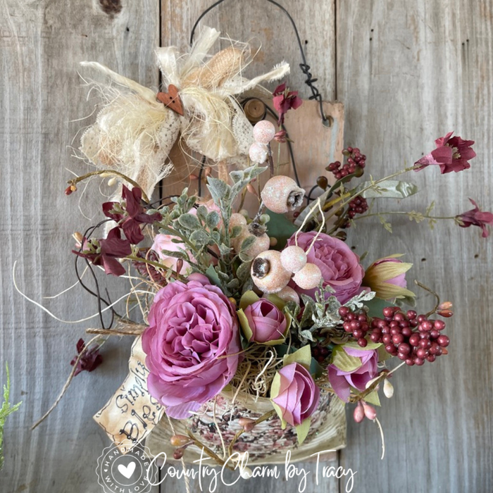 Vintage Floral Smashed Can Rustic Board Hanger