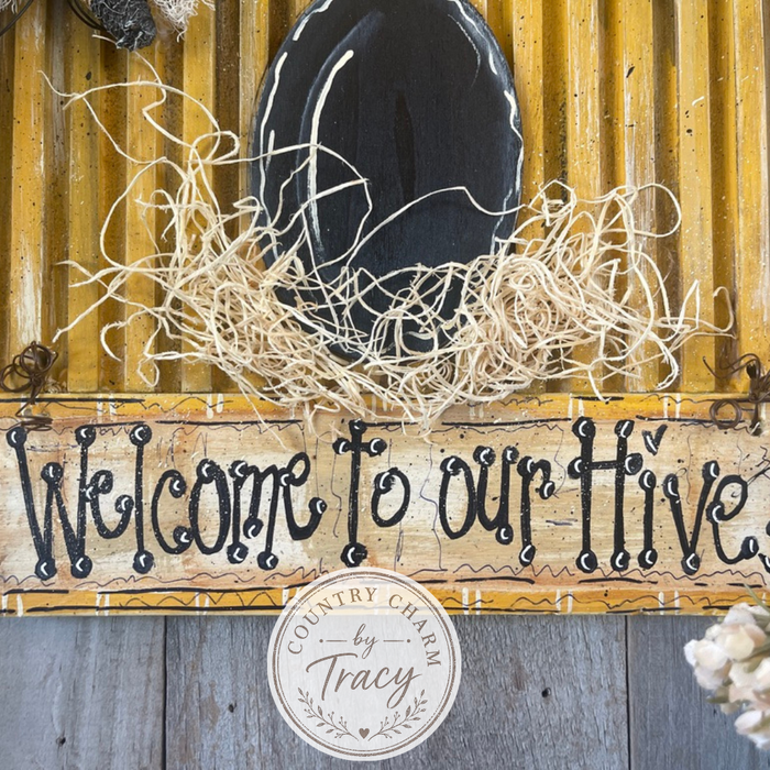 Welcome to Our Hive Wood Door Hanger - 1" Pine Wood