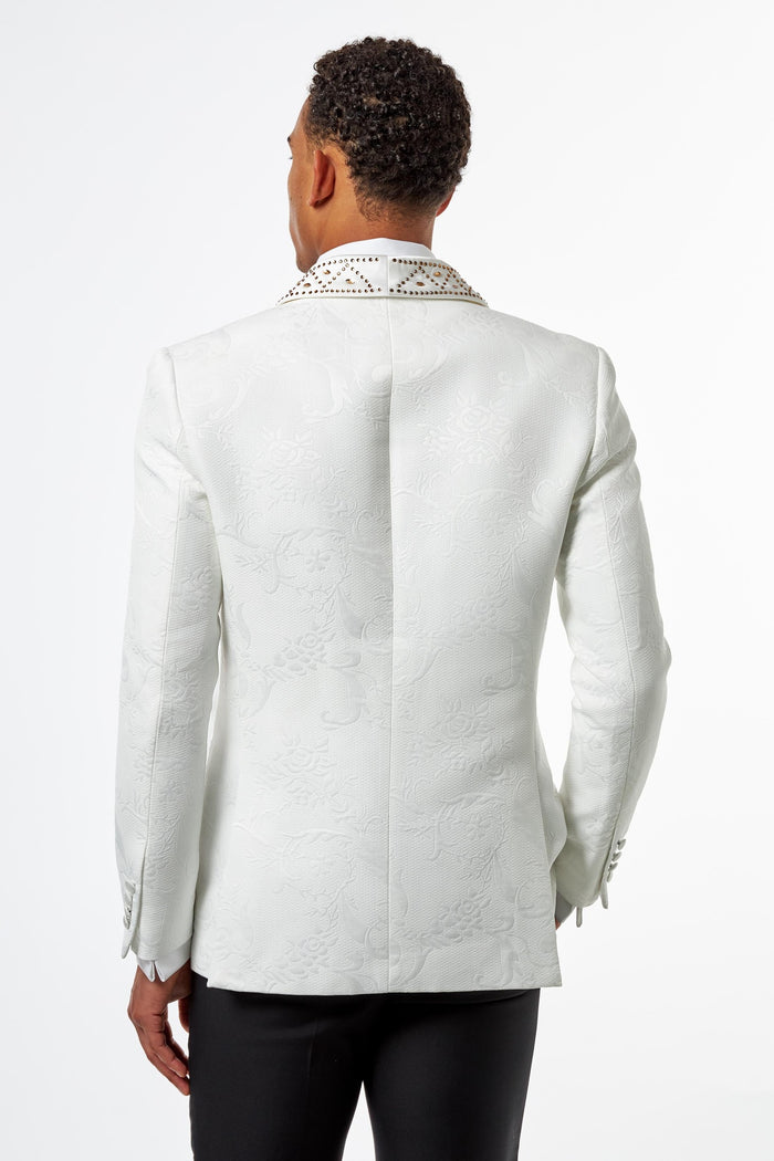 White Jacquard Double-Breasted Tuxedo Wedding Suit
