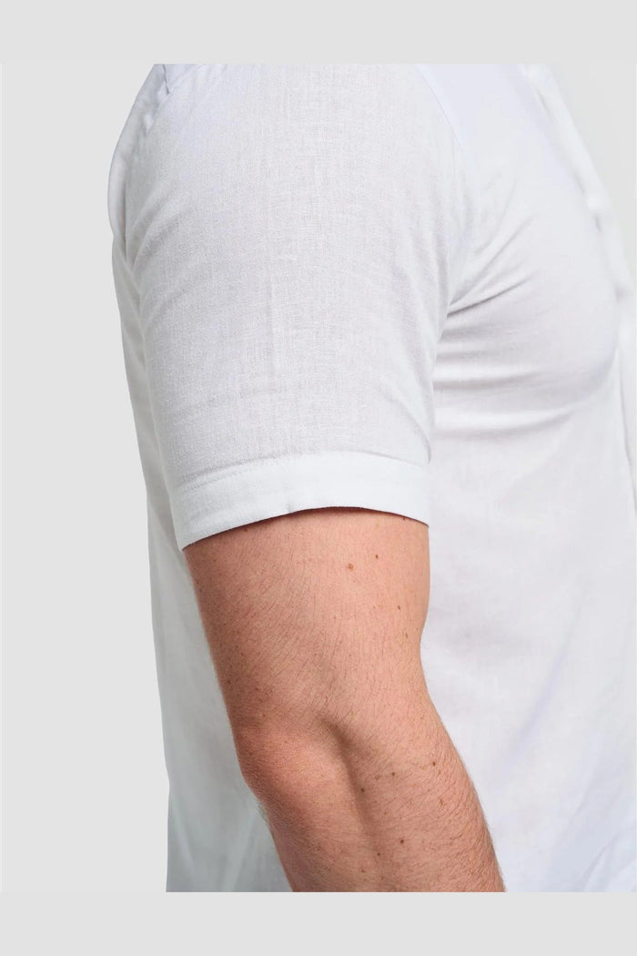 White Short Sleeve Linen Blend Shirt - Matera
