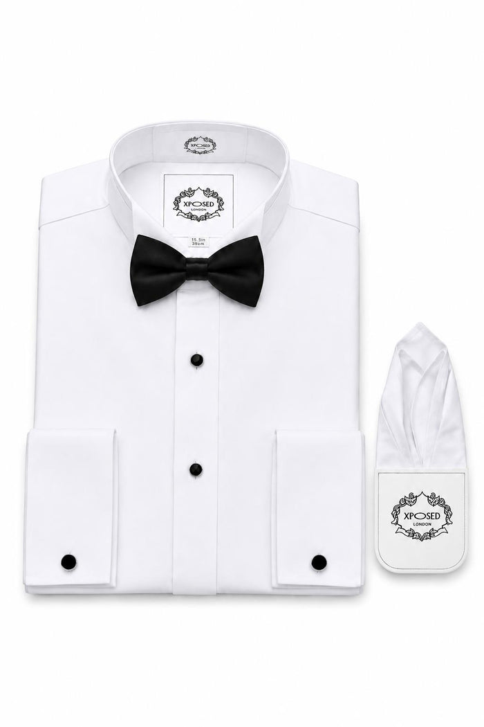 WHITE TUXEDO WING COLLAR SHIRT