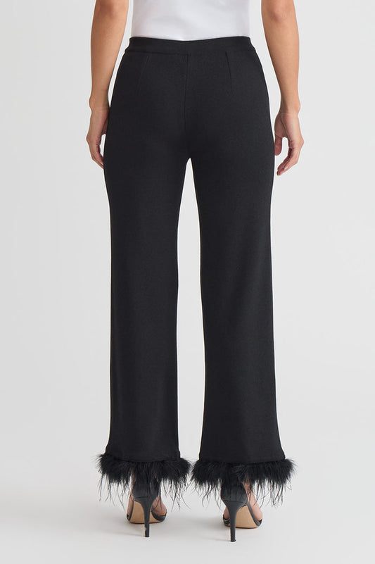 Wide-Leg Soft Knit Feather Pants, Black/White | Ming Wang