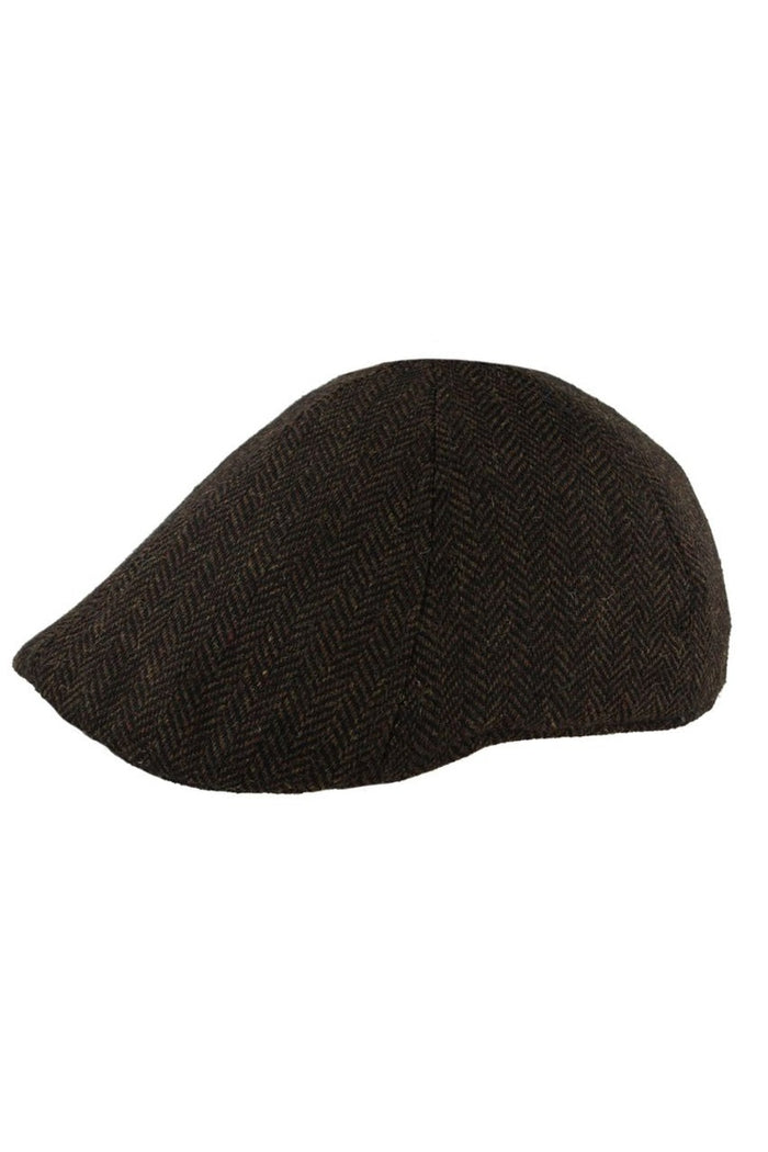 WOOL BLEND HERRINGBONE DUCKBILL FLAT CAP