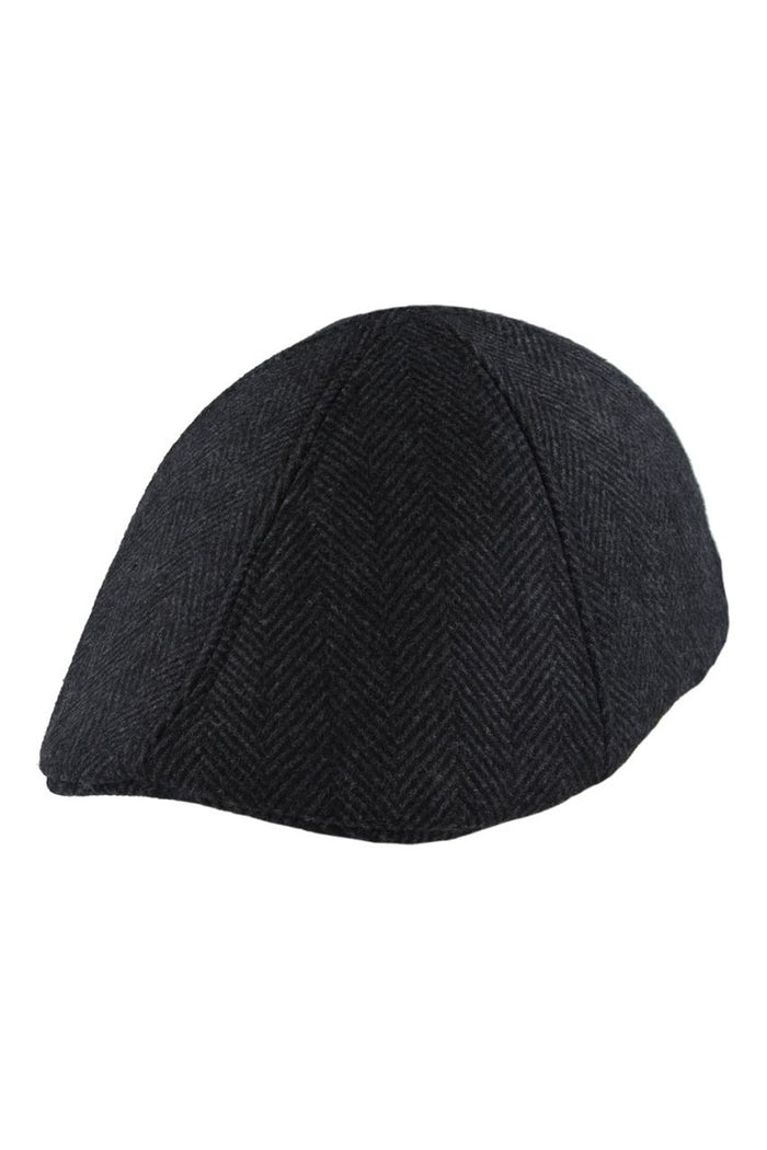 WOOL MIX BLACK TWEED HERRINGBONE HAT