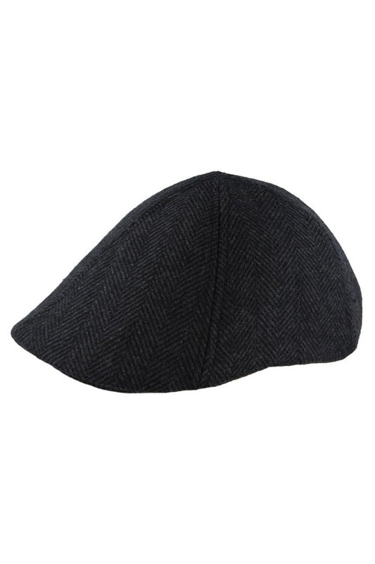 WOOL MIX BLACK TWEED HERRINGBONE HAT