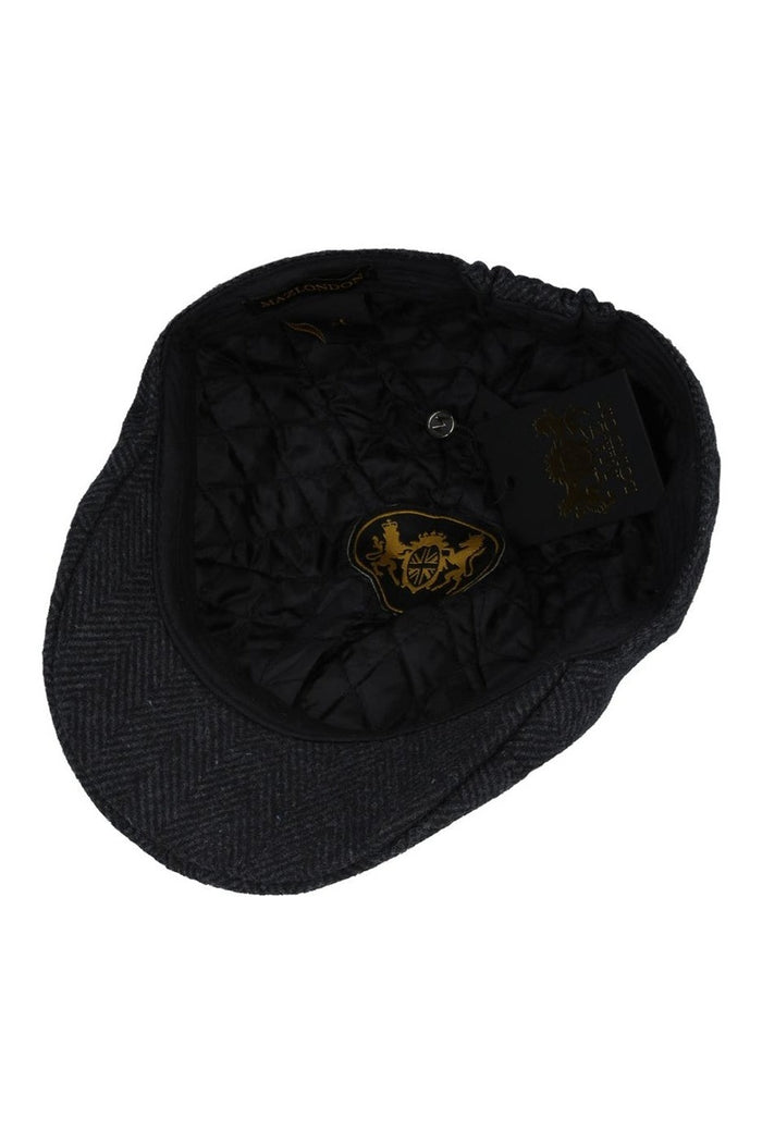 WOOL MIX BLACK TWEED HERRINGBONE HAT