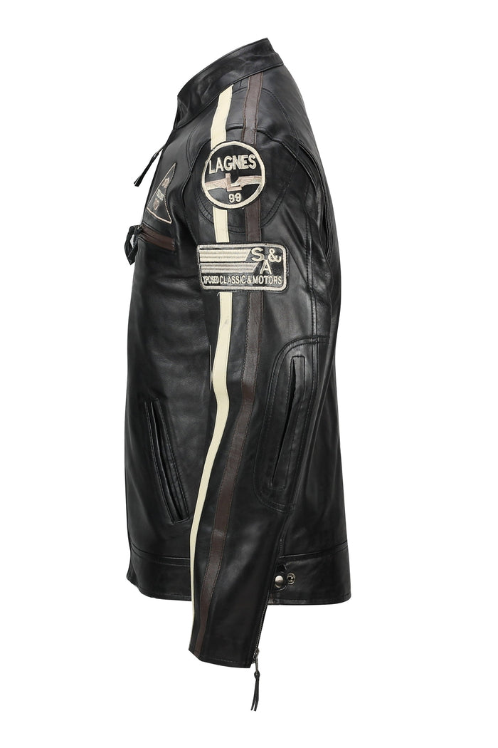 XPOSED REAL LEATHER BIKER SLIM FIT BLACK JACKET
