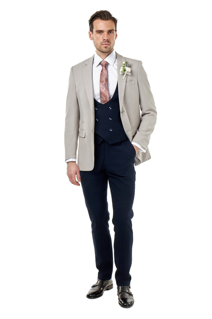 ZAK - 3 PIECE WEDDING SUIT NAVY TAUPE HONEYCOMB