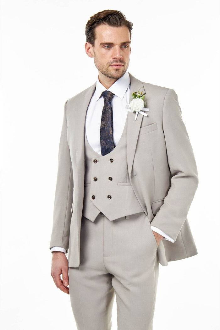 ZAK - Tailored 3 Piece Suit Honeycomb Taupe