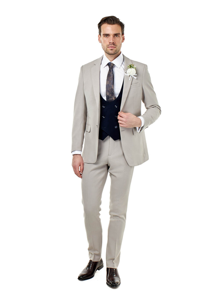ZAK - TAILORED 3 PIECE WEDDING SUIT TAUPE HONEYCOMB