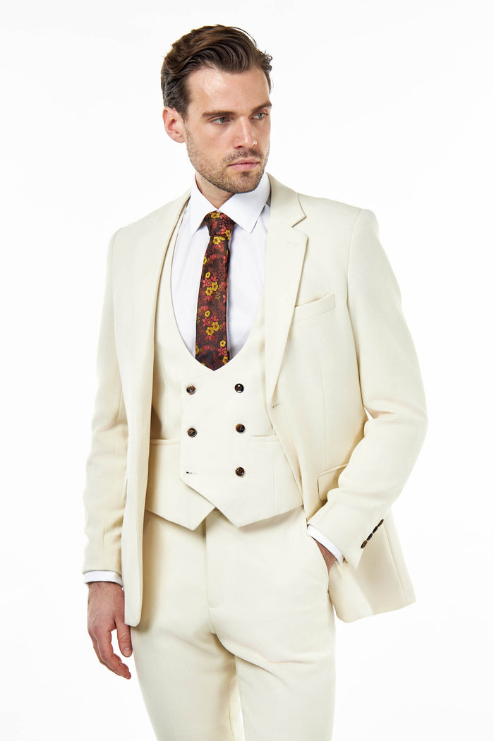 ZAK – IVORY TAILORED 3 PIECE SUIT STONE HONEYCOMB