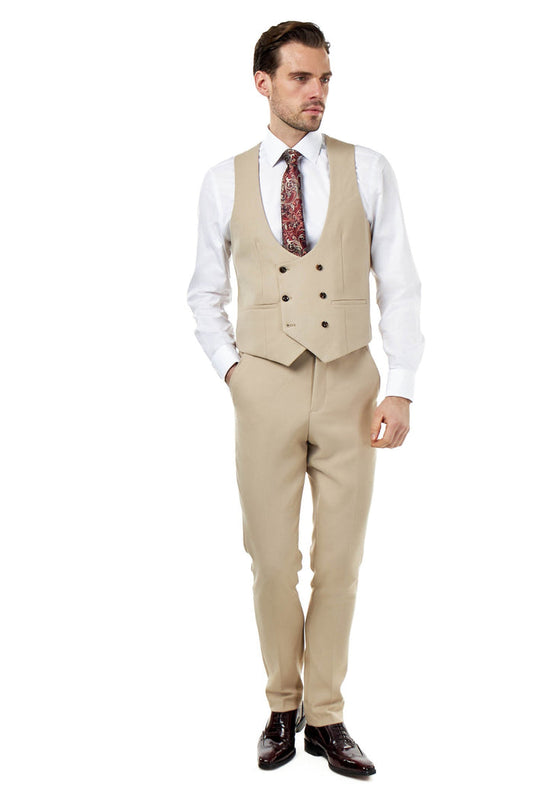 ZAK – STONE HONEYCOMB DOUBLE BREASTED SUIT WAISTCOAT